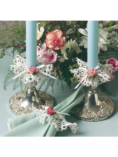 Tatted Candlestick Frills and Napkin Ring
